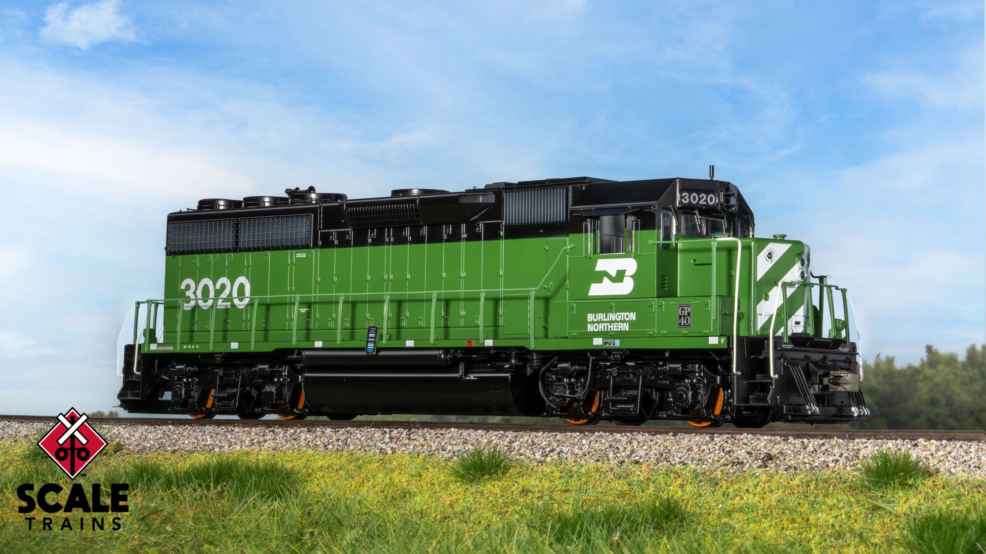 ScaleTrains SXT41885 Rivet Counter HO Scale EMD GP40 Phase IIa3, Burlington Northern 3020 DCC & Sound Equipped