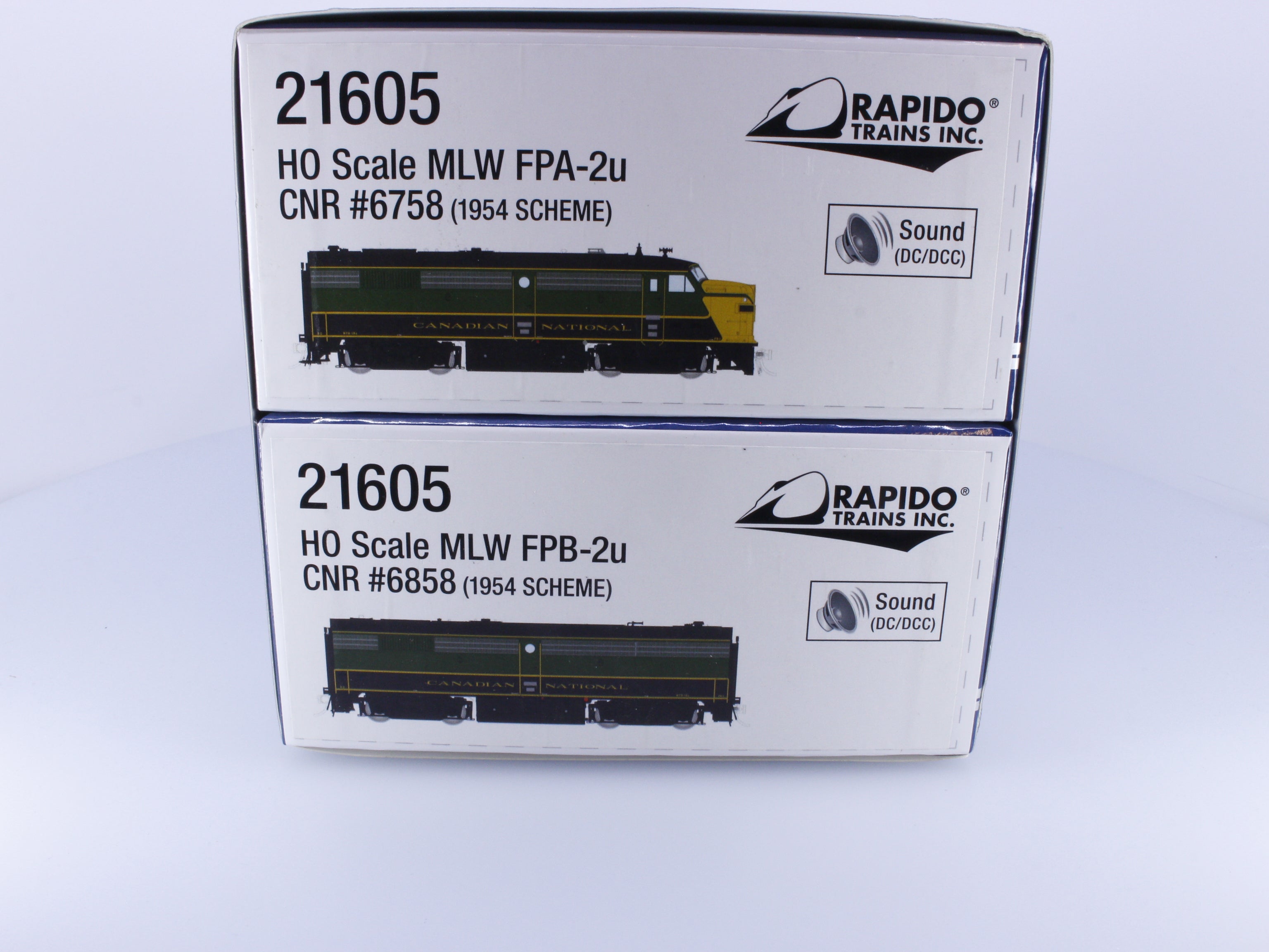 Rapido 21605 HO MLW FPA-2u and FPB-2u 1954 Scheme Canadian National (CN) 6758/6858 DCC & Sound