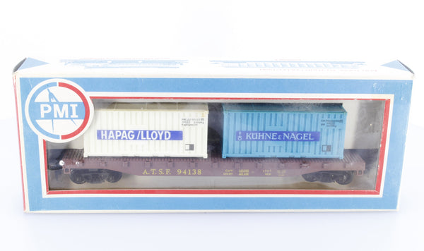 PMI 50FTFLAT HO 50' Flat Car with 2 Containers Atchison Topeka and Santa Fe (ATSF) 94138