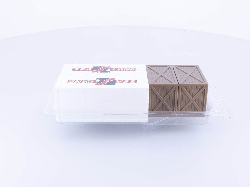 Cox 623240 HO 2 x 20' Containers and 2 Wood Crate Loads