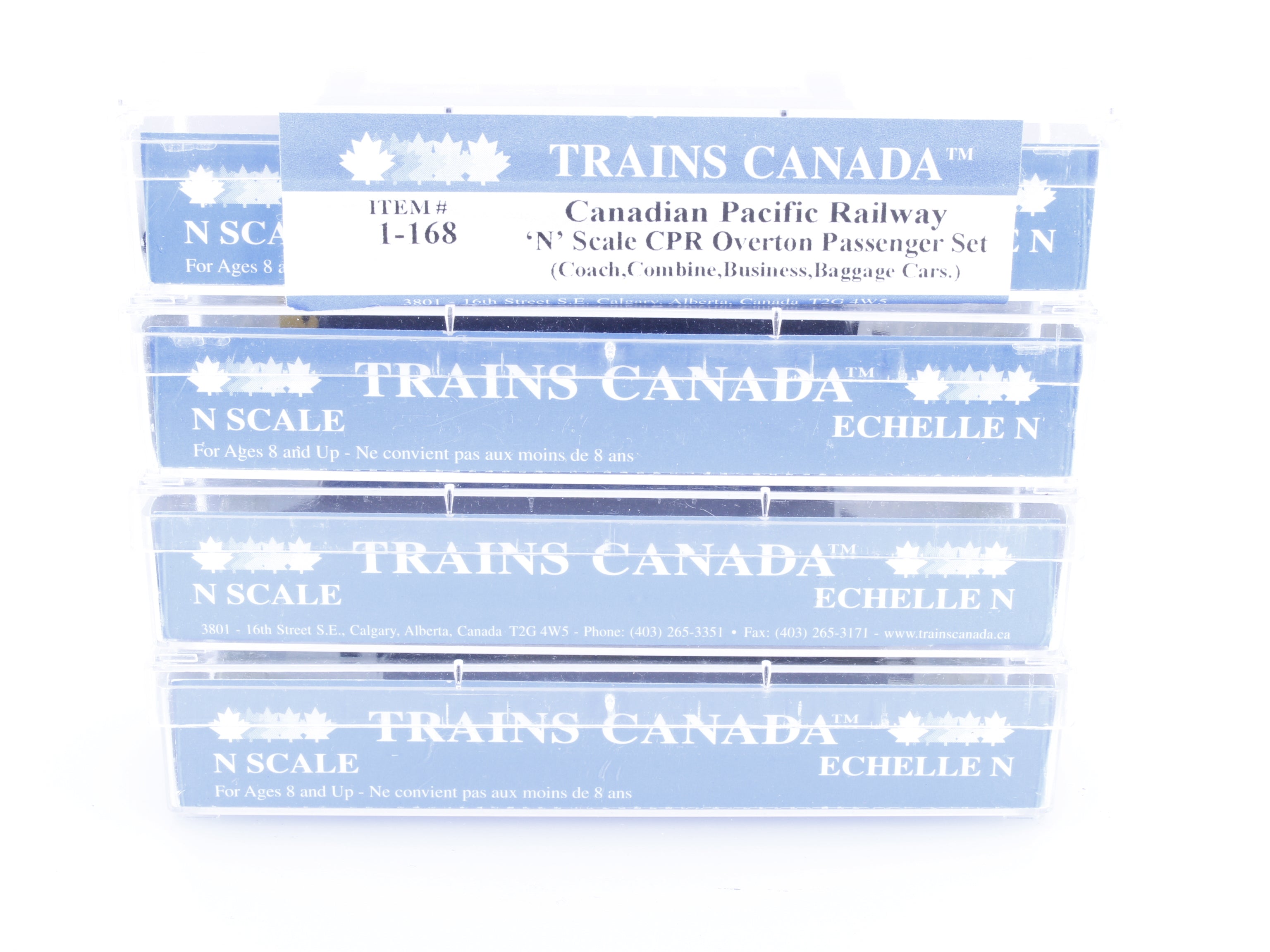 Trains Canada 1-168 N Overton Passenger Car Set, Coach, Combine, Business, Baggage Canadian Pacific (CP) 3450, 6530, 3280, 1267