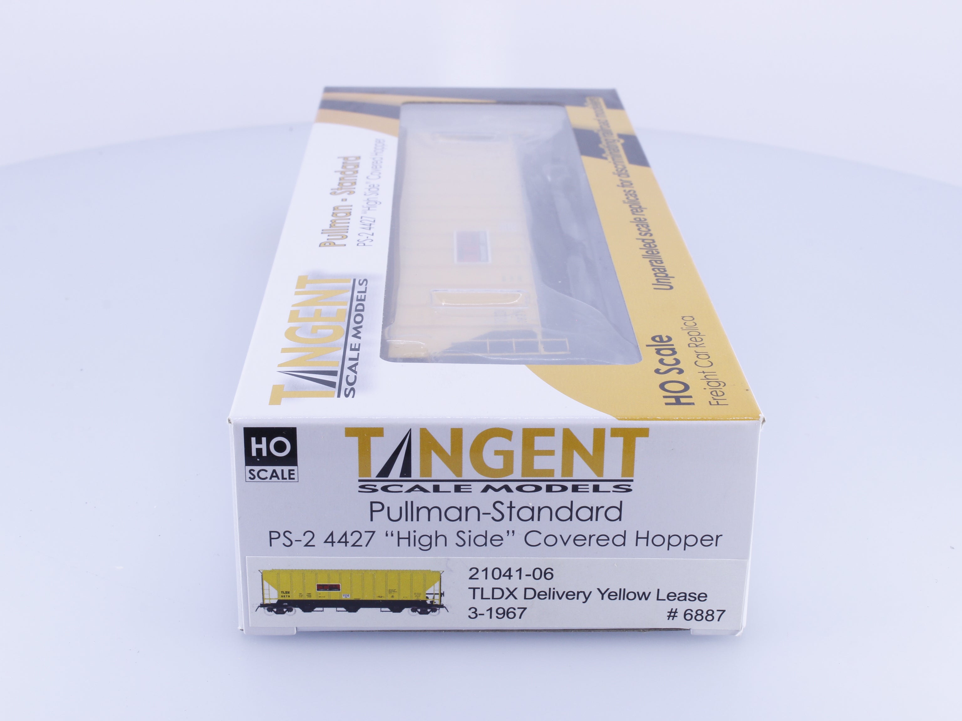 Tangent 21041-06 HO PS-2 4427 High Side Covered Hopper Delivery Yellow Lease (TLDX) 6887