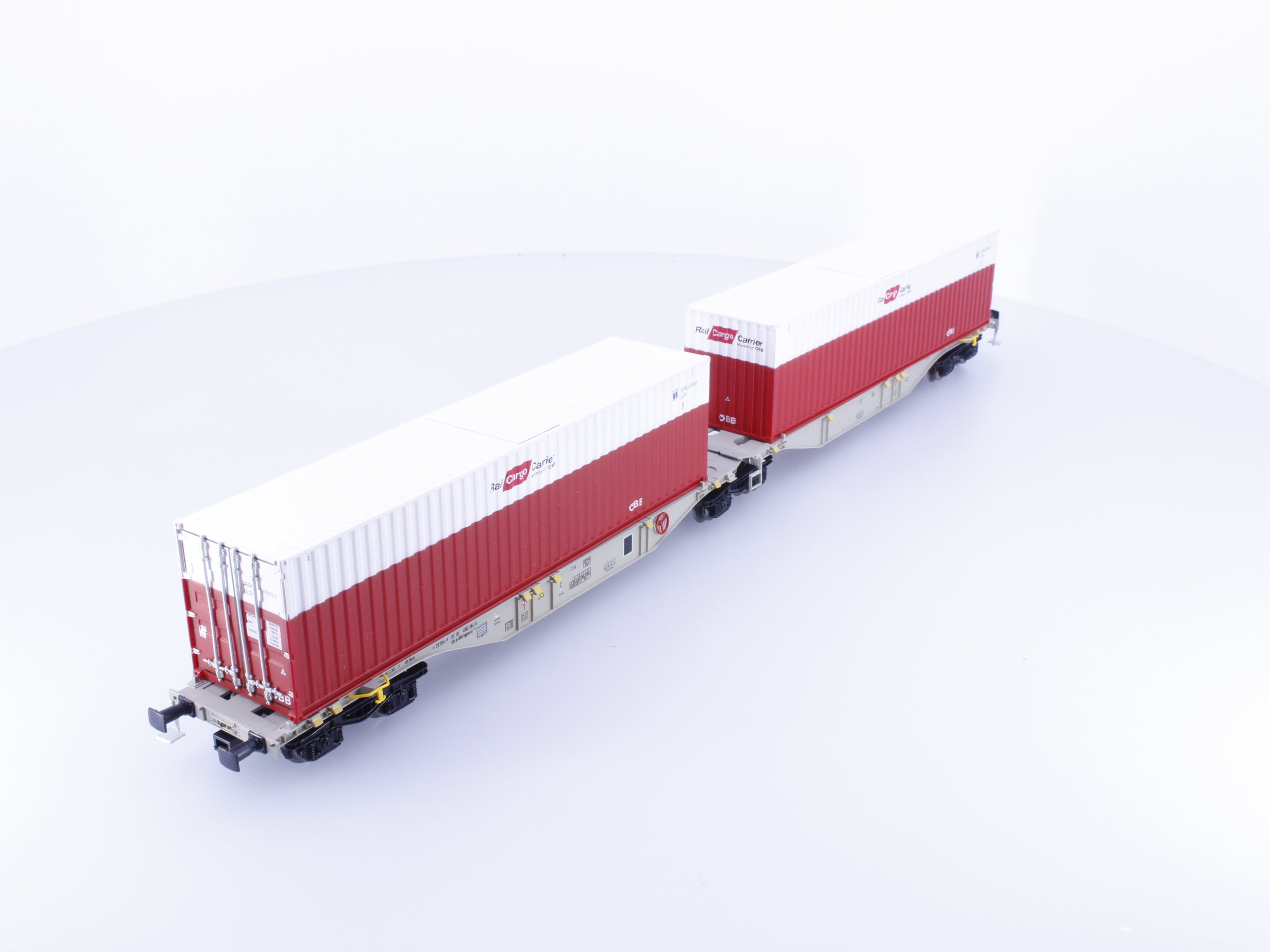 Mehano 58864 HO OBB Cargo RailCargo Dual Intermodal Flat Cars with Containers