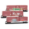 Micro Trains N 98302289 50' Rib-Side Plug-Door Boxcar No Roofwalk 3-Pack - BNSF Christmas Graffiti