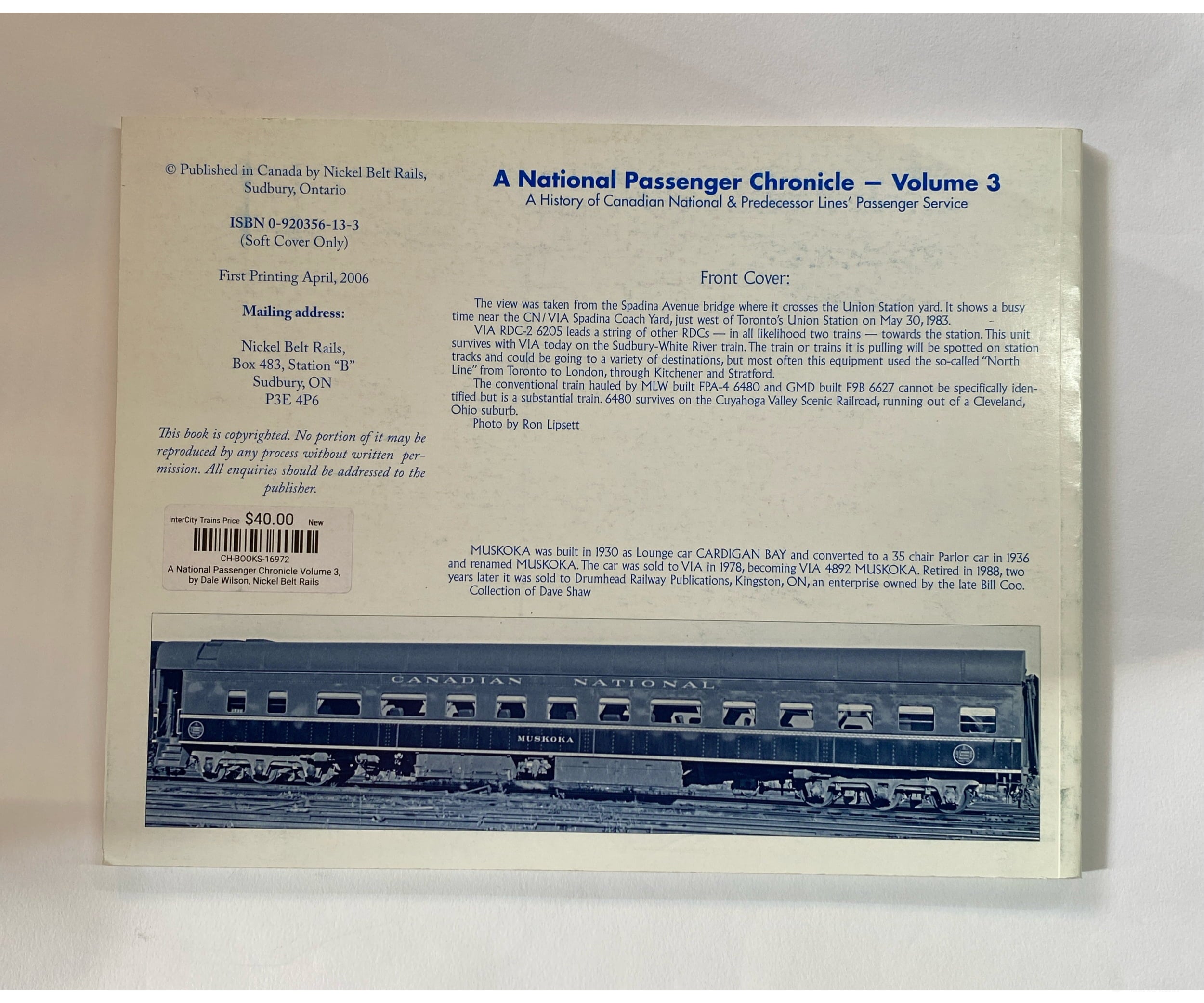 A National Passenger Chronicle Volume 3 By Dale Wilson Nickel Belt Rails Books