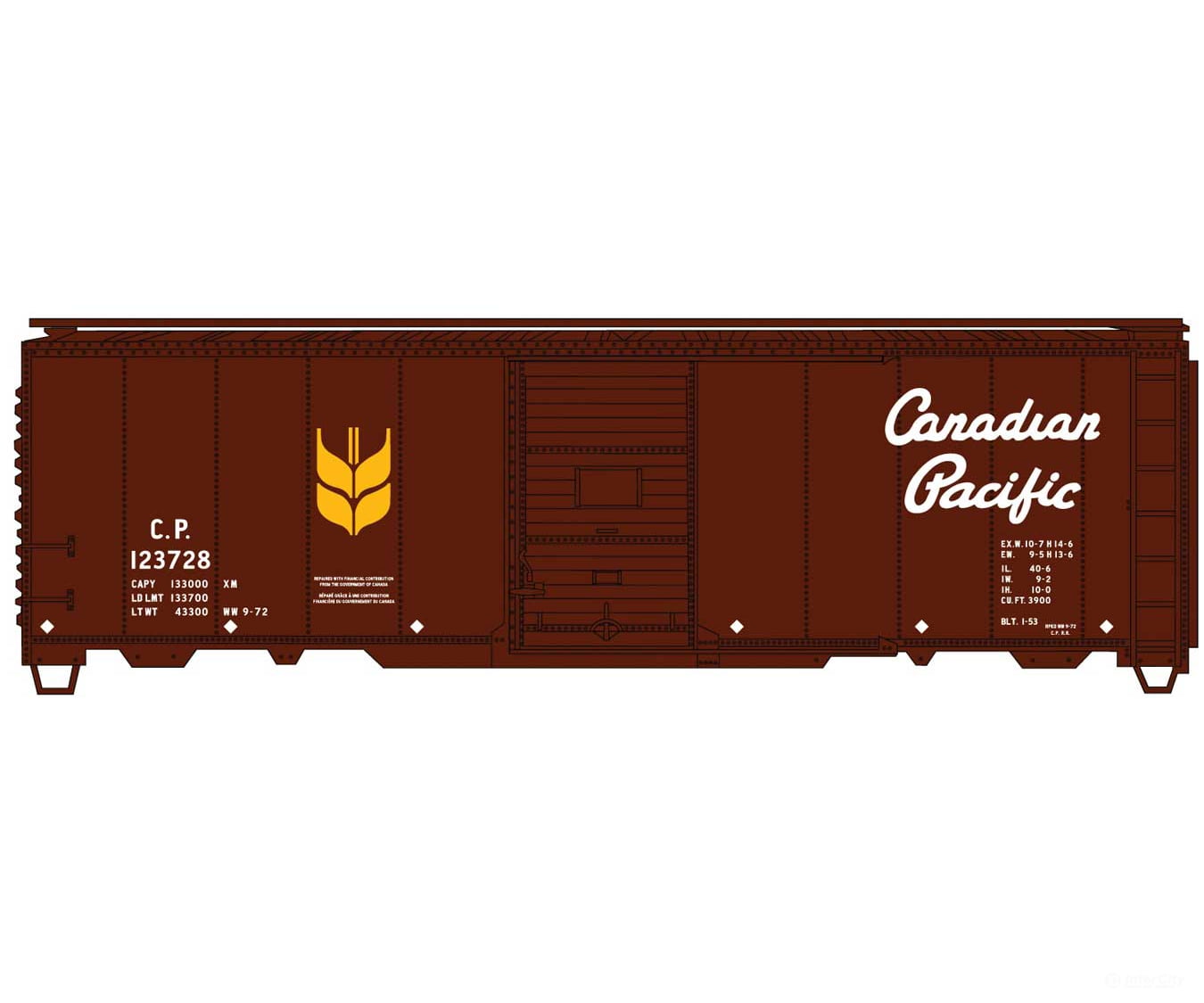 Accurail HO 81932 AAR 40’ Single-Door Steel Boxcar - Kit - Canadian Pacific #123728 (Boxcar Red yellow Wheat Sheaf