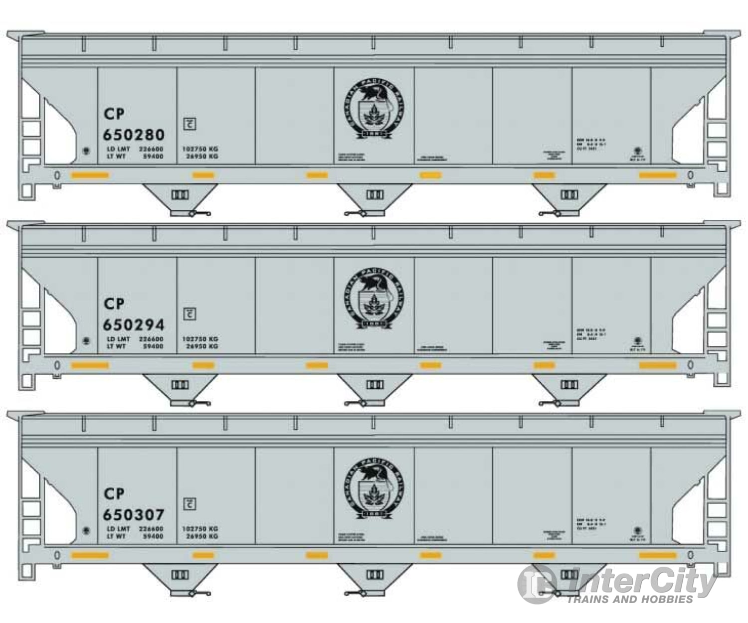 Accurail Inc Ho 8122 Acf 47 3-Bay Center-Flow Covered Hopper 3-Pack - Kit -- Canadian Pacific