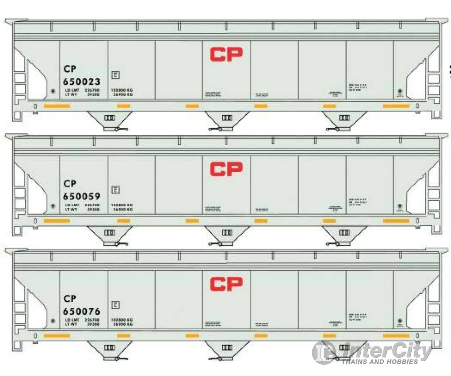 Accurail Inc Ho 8126 Acf 47 3-Bay Center-Flow Covered Hopper 3-Pack - Kit -- Canadian Pacific 650023