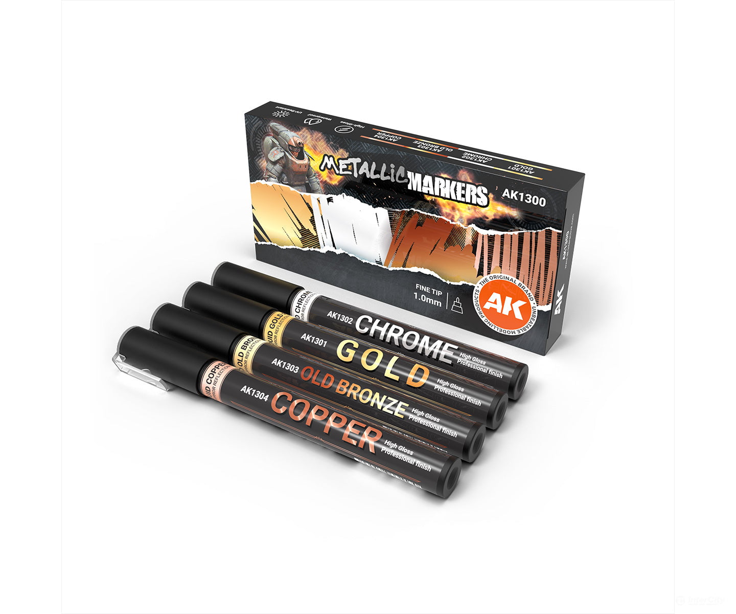 AK Interactive AK1300 Metallic Liquid Paint Markers 1mm tip (Gold Chrome,Old Bronze Copper) - Paint