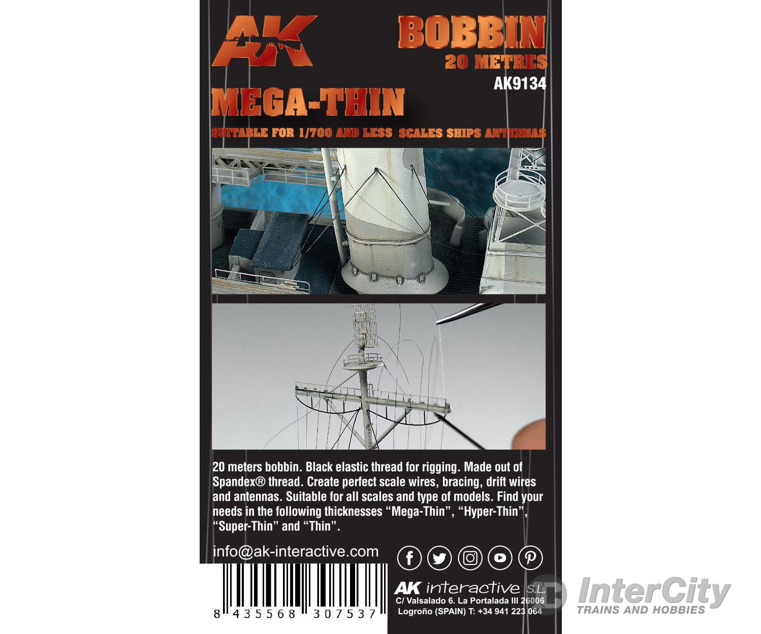 AK Interactive AK9134 High Elastic Stretch Rigging - 65 Feet - Mega-Thin Detailing Parts