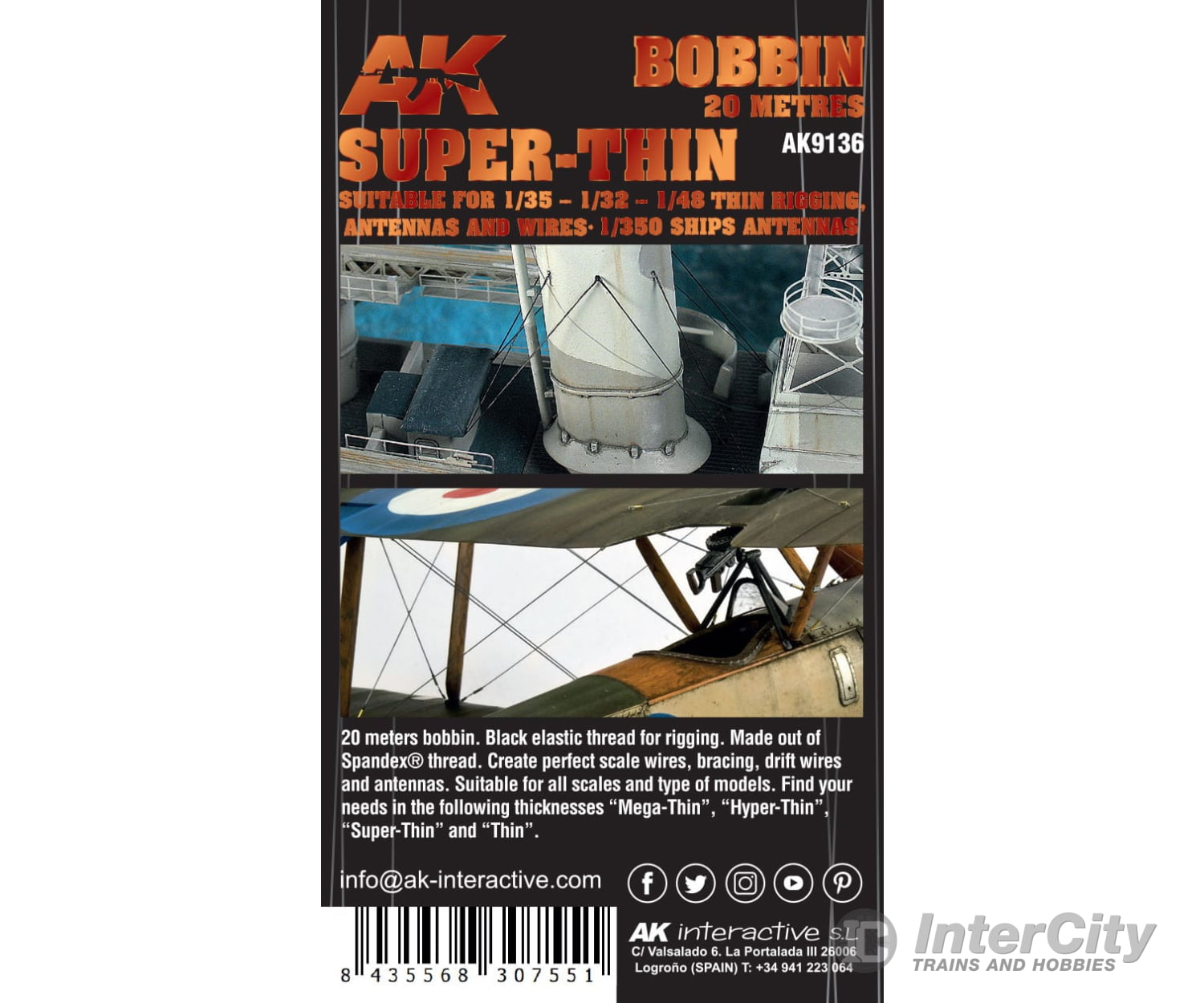 AK Interactive AK9136 High Elastic Stretch Rigging - 65 Feet - Super-Thin Detailing Parts
