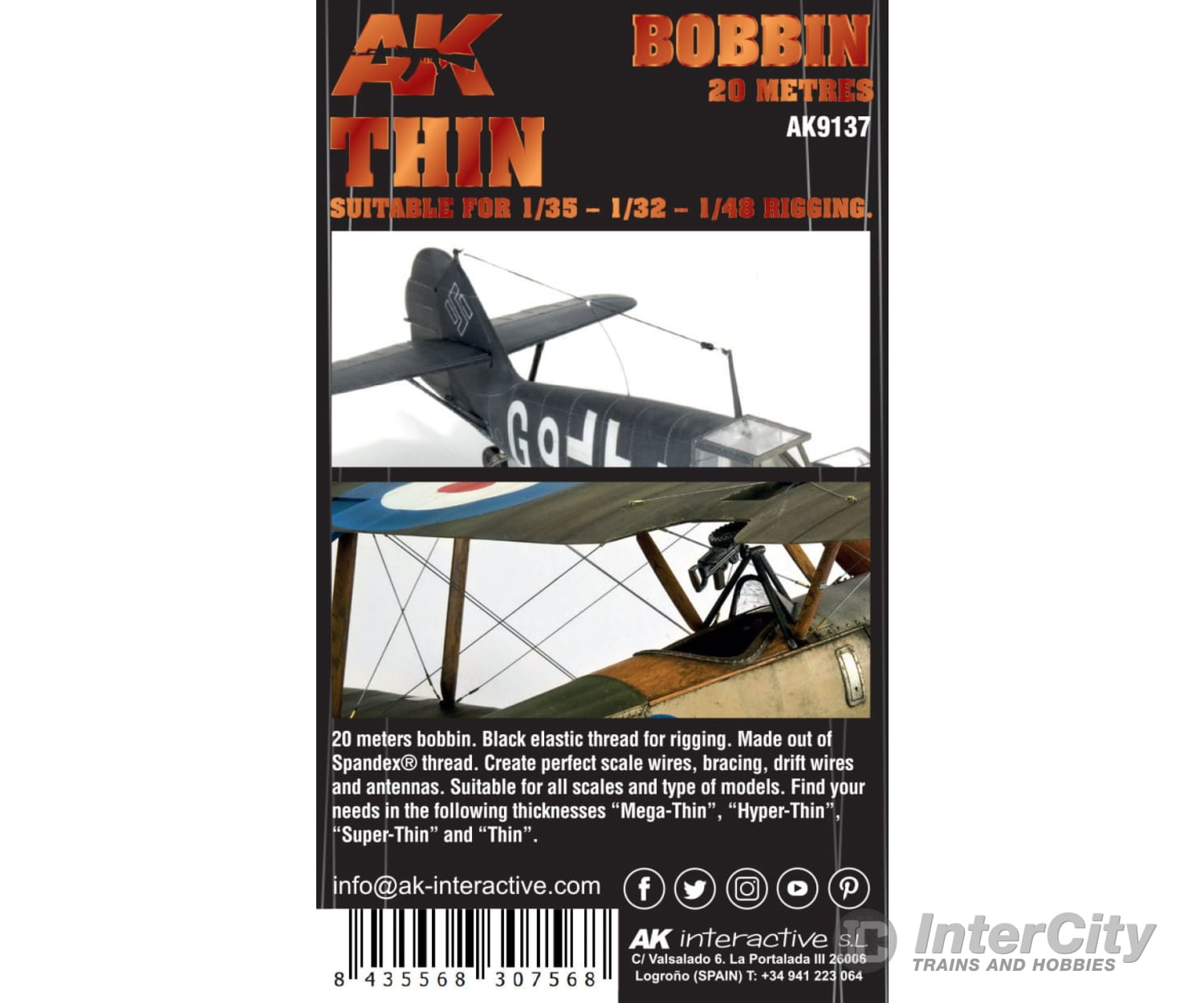 AK Interactive AK9137 High Elastic Stretch Rigging - 65 Feet - Thin Detailing Parts