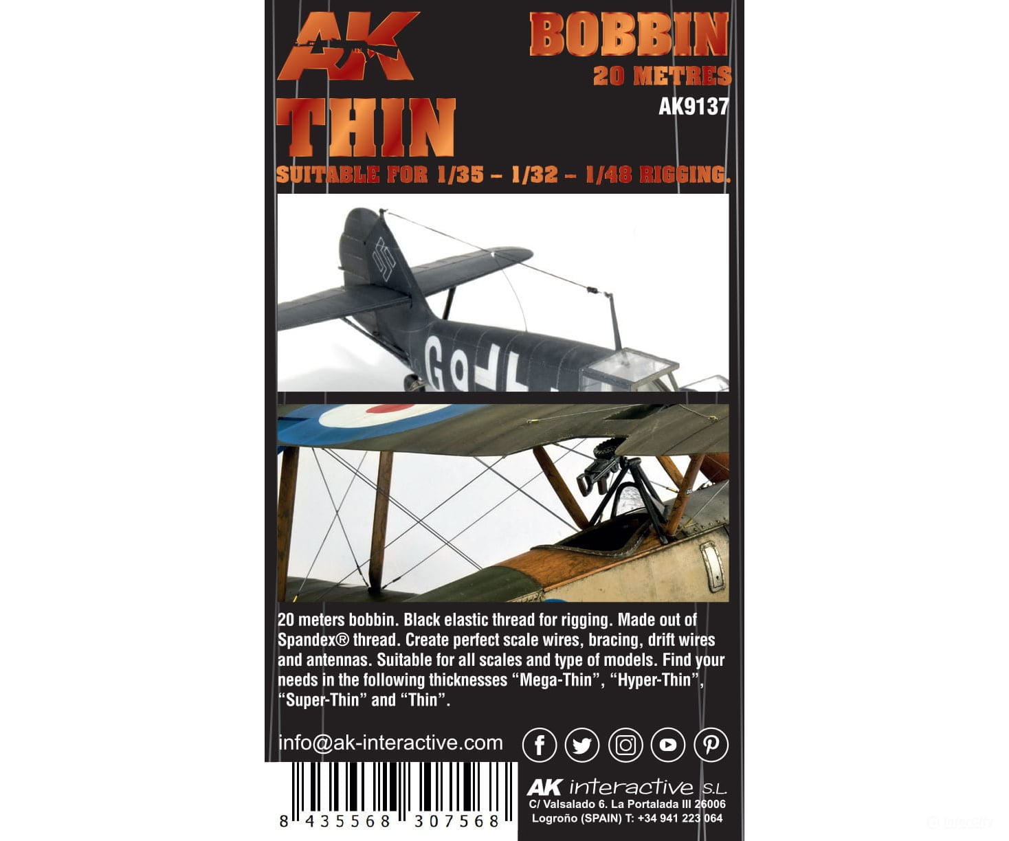 AK Interactive AK9137 High Elastic Stretch Rigging - 65 Feet - Thin Detailing Parts