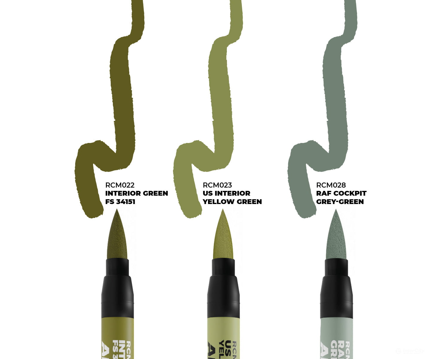 AK Interactive Real Color RC Markers RCM109 WWII Allied Aircraft Cockpit Colors Set (RCM022 RCM023 RCM028) - Paint