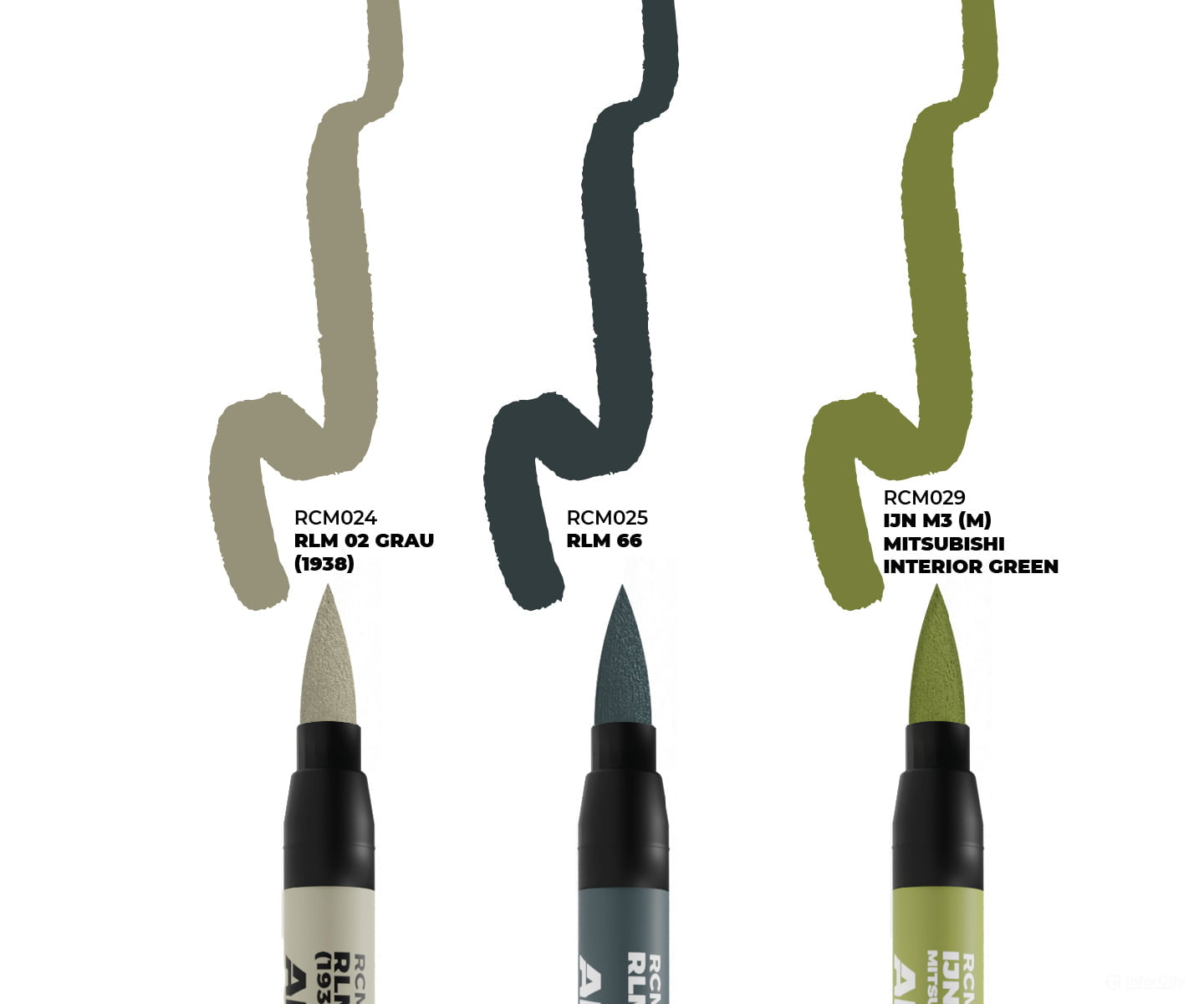 AK Interactive Real Color RC Markers RCM110 WWII Axis Aircraft Cockpit Colors Set (RCM024 RCM025 RCM031) - Paint