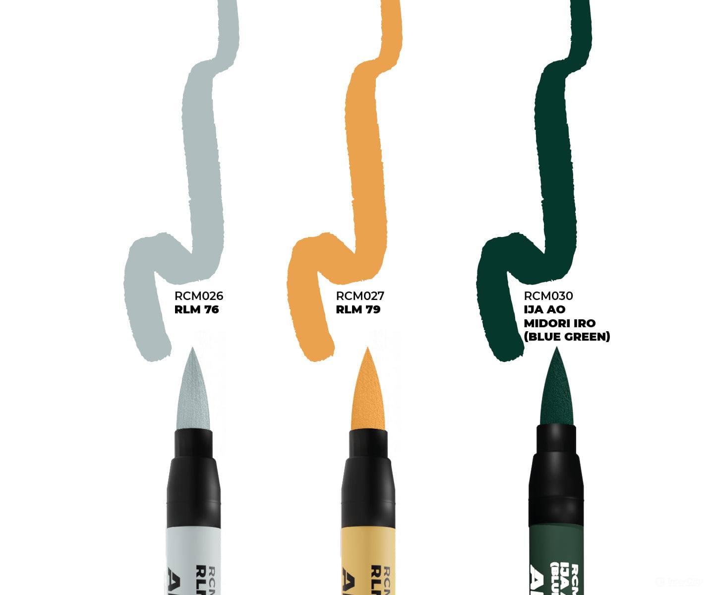 AK Interactive Real Color RC Markers RCM111 WWII Axis Aircraft Squiggle Camouflage Colors Set (RCM016 RCM026 RCM027)