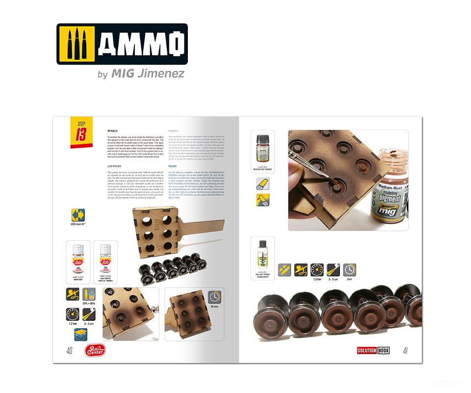 Ammo by Mig 1301 SOLUTION BOOK #02 - AMERICAN TRAINS. All Weathering Products (English) Weathering