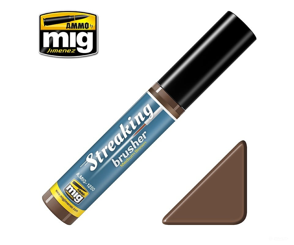 Ammo by Mig AMIG1250 Medium Brown Streaking Brusher Weathering