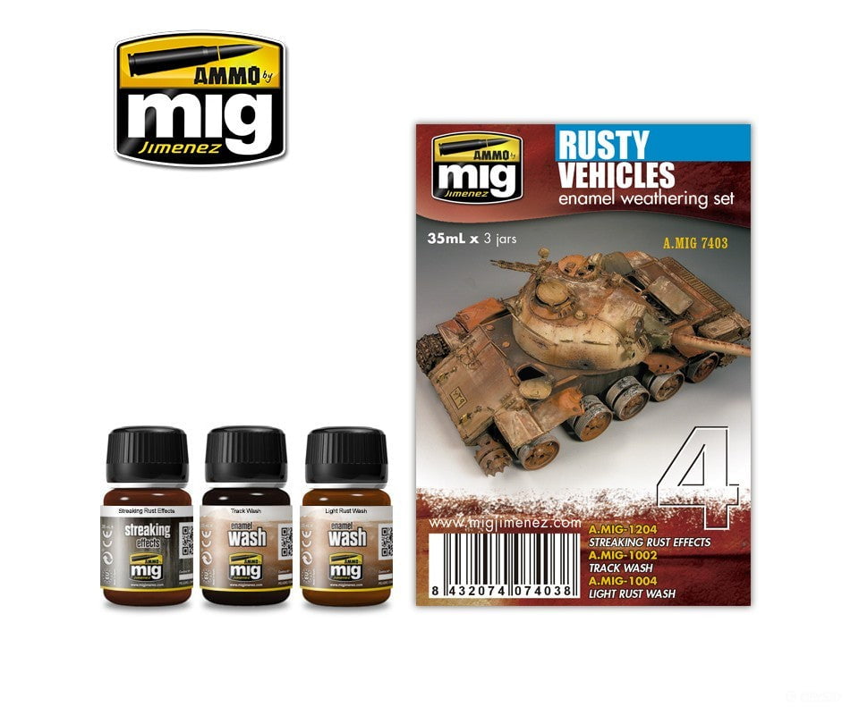 Ammo by Mig AMIG7403 Rusty Vehicles Enamel Weathering Set Weathering