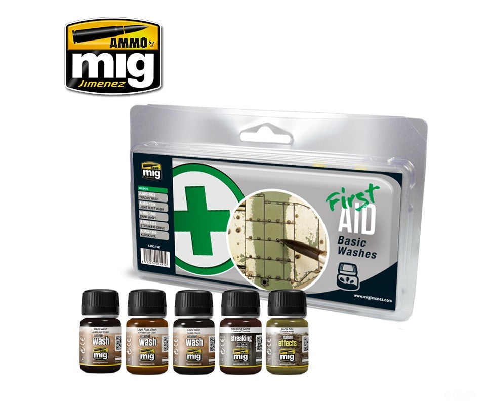 Ammo by Mig AMIG7447 Basic Modelling Washes ’First Aid’ Set Weathering