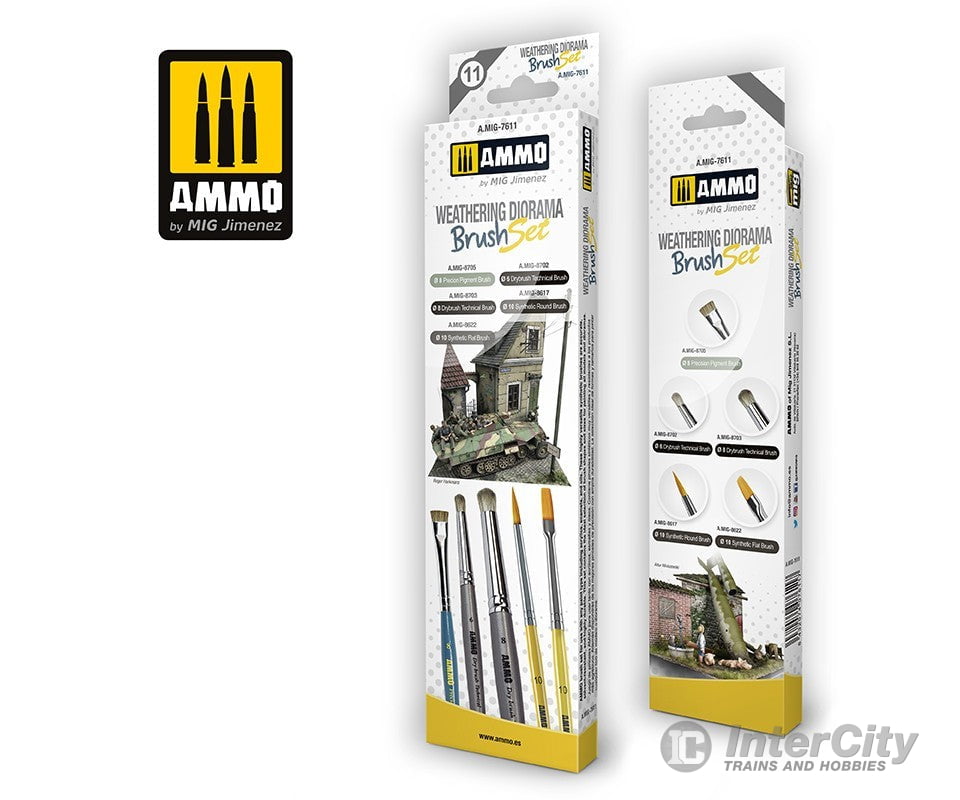 Ammo by Mig AMIG7611 Weathering Diorama Brush Set (5 pcs) Weathering