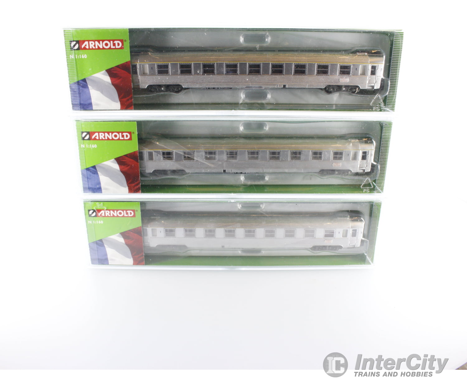 Arnold Hn4320 N Sncf 3-Unit Pack ’Le Bourbonnais’ Dev Inox Coaches 2 X A9 + 1 A5 Bar Coach Era