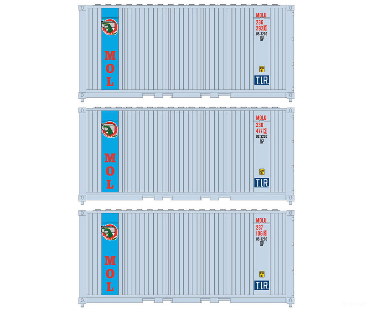 Athearn 17697 Ath17697 20’ Corrugated Container Mosk (3) N Scale Freight Loads & Containers