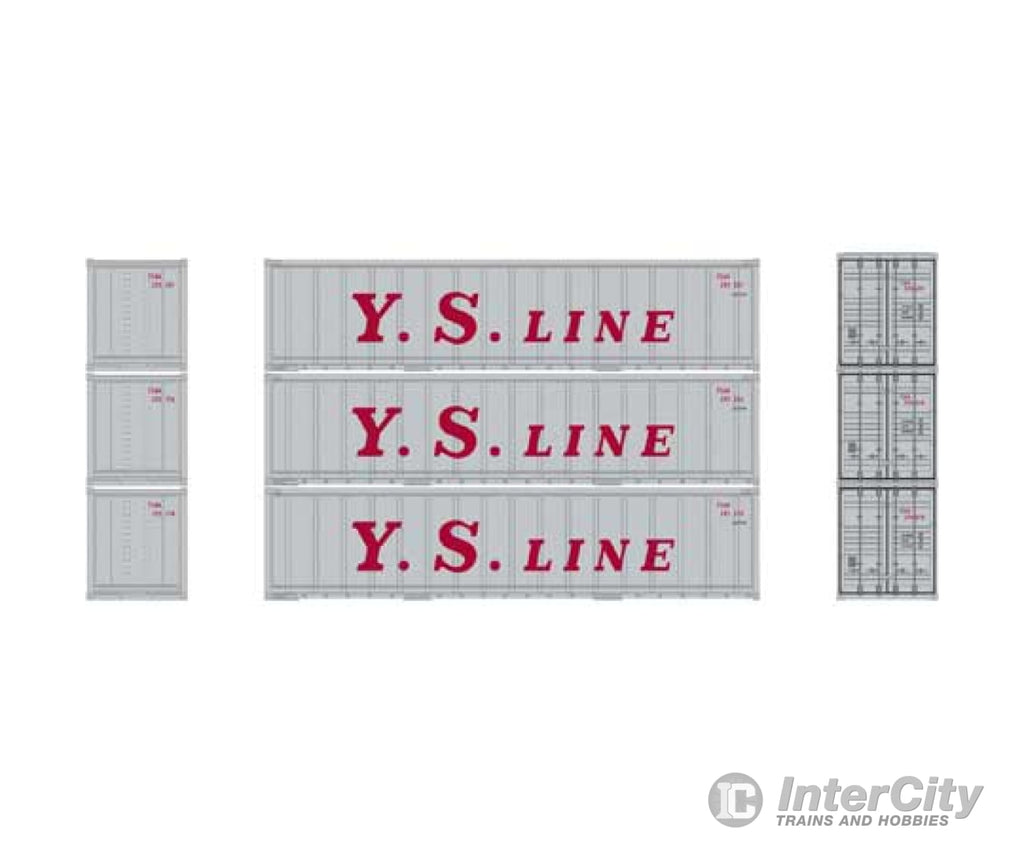 Athearn 17709 N Scale 40’ Smooth Side Container Ys Line 3 Pack Freight Loads & Containers