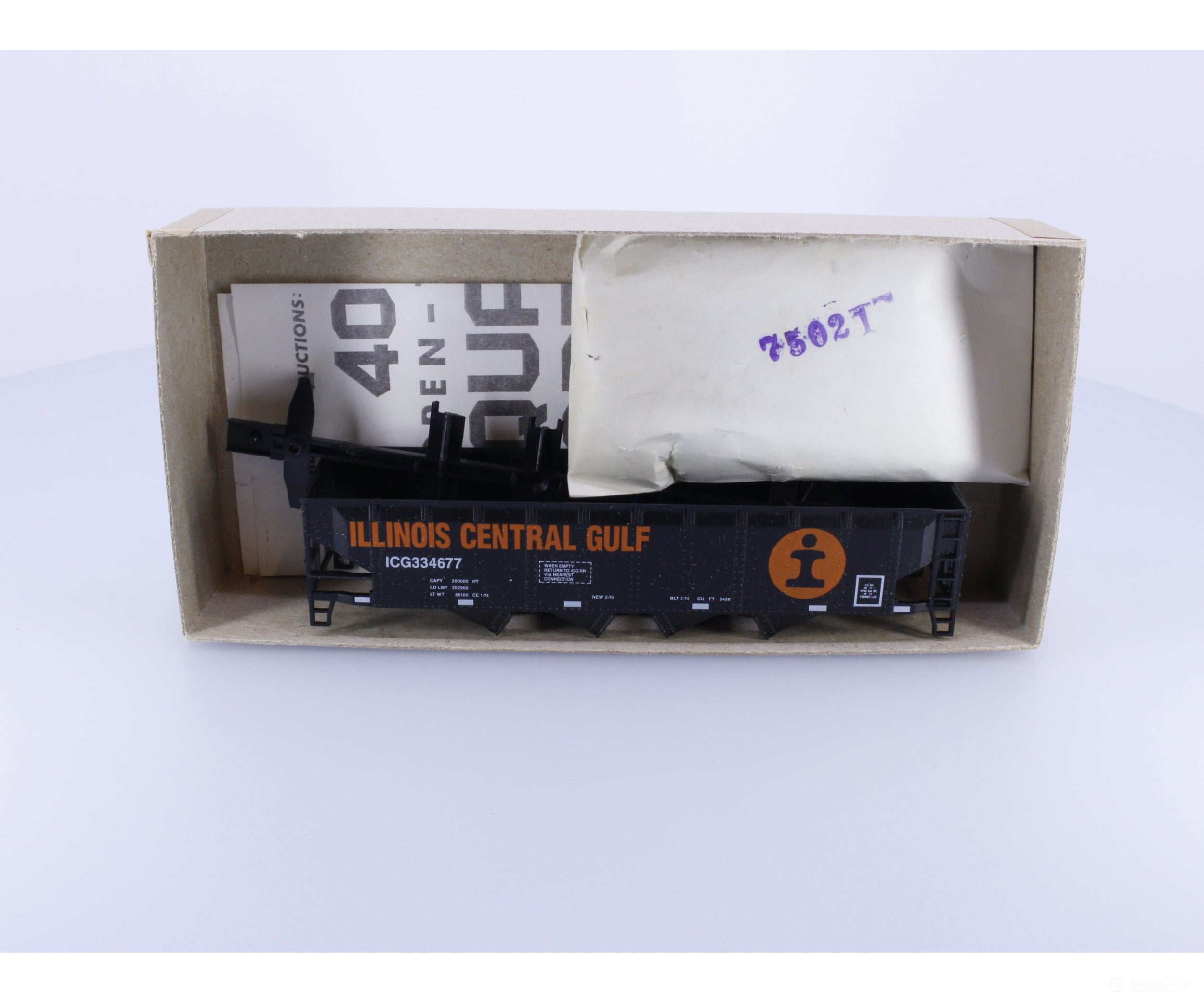 Athearn 1914 HO 40’ Open Top Quad Hopper Kit Illinois Central (IC) 334677 Freight Cars