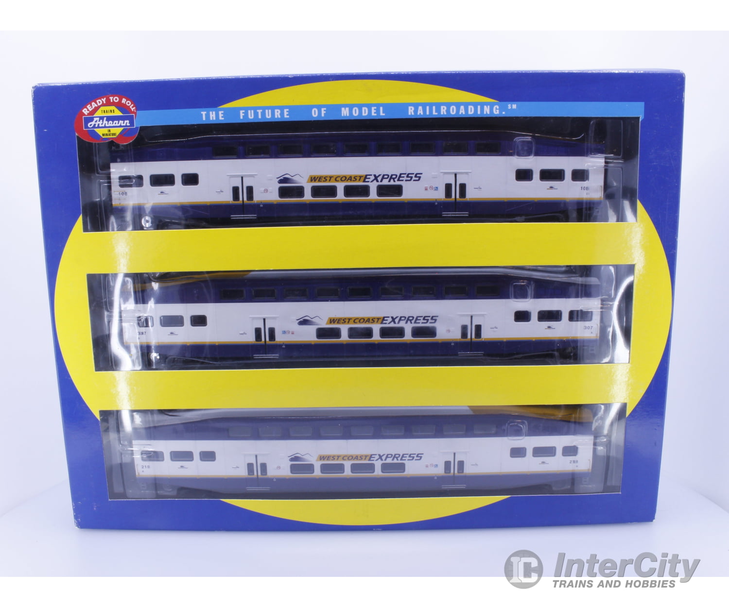 Athearn 2584 HO WCX 3 Piece Passenger Set with 1 Control Cab and 2 Coaches West Coast Express (WCE) 108/218/307