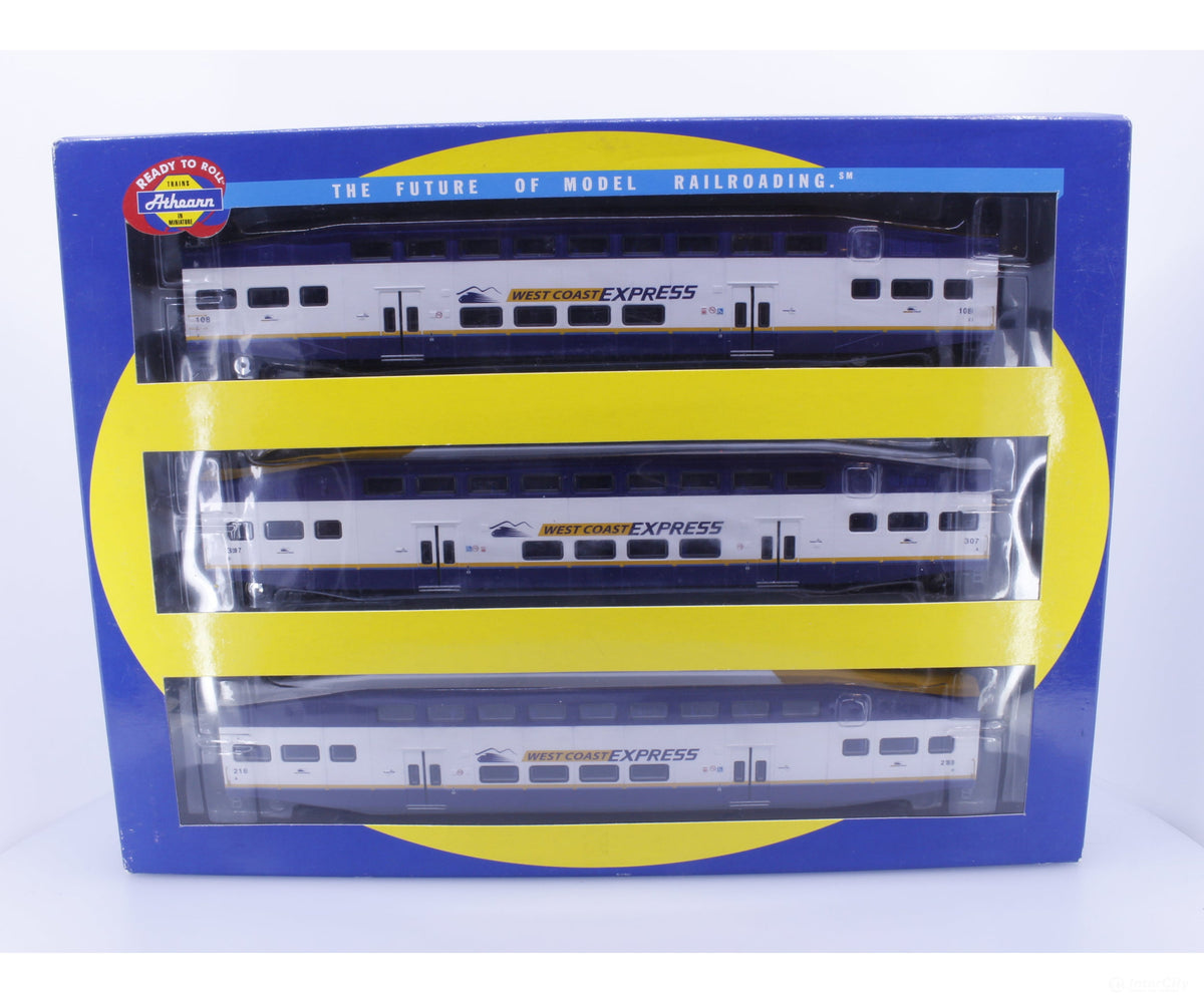 Athearn 2584 HO WCX 3 Piece Passenger Set with 1 Control Cab and 2 Coaches West Coast Express (WCE) 108/218/307