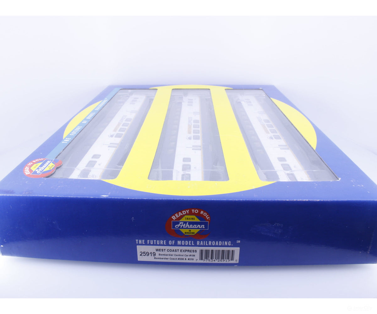 Athearn 25919 HO WCX 3 Piece Passenger Set with 1 Control Cab and 2 Coaches West Coast Express (WCE) 106/208/220