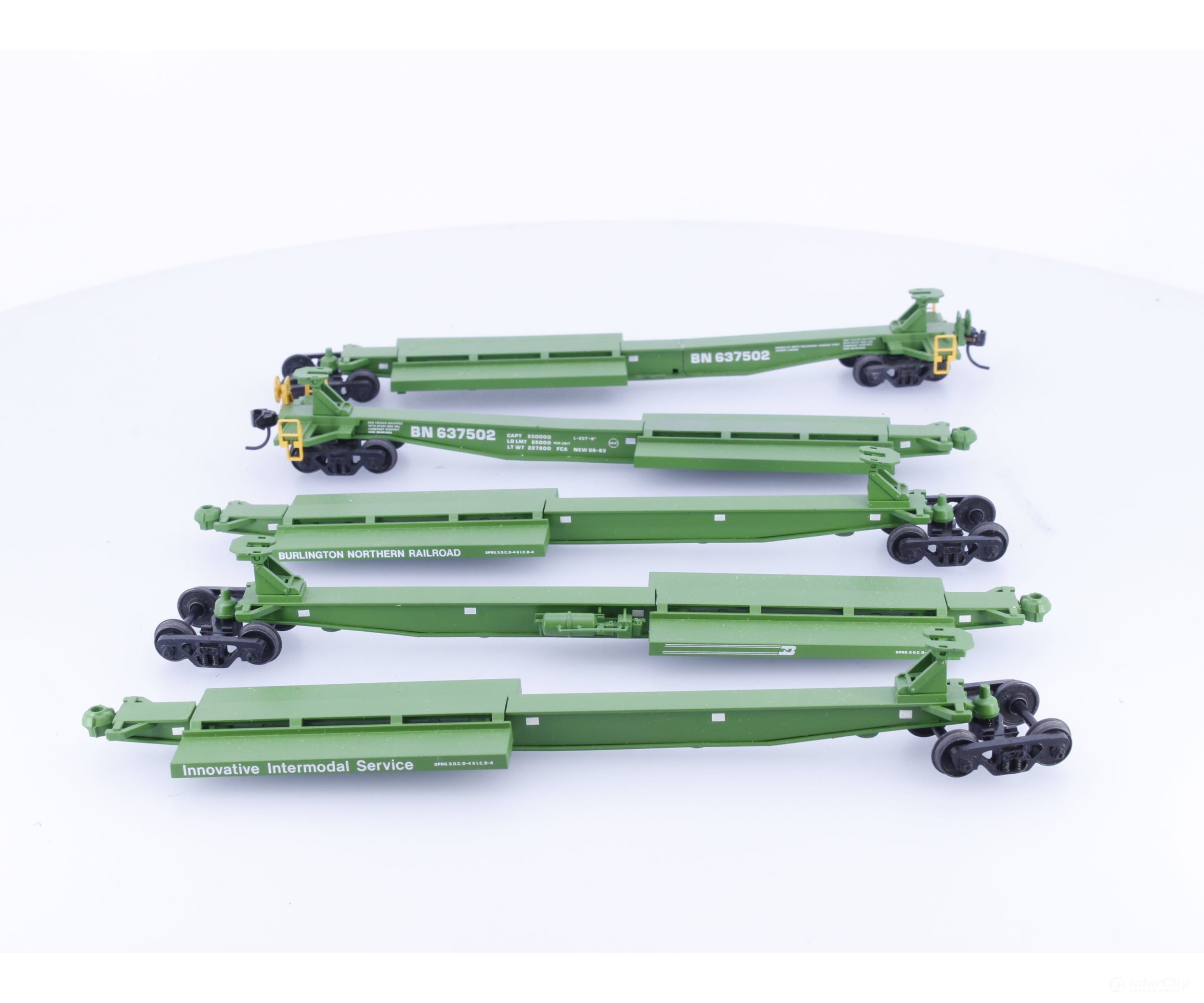 Athearn 5566 HO Impack Inter 5 Piece Trailer Train Burlington Northern (BN) 637502 - Freight Cars