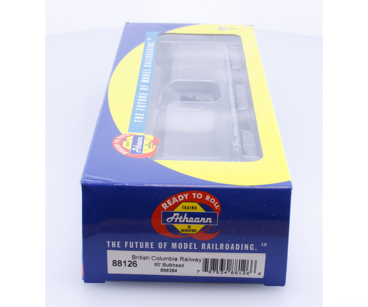 Athearn 88126 HO 60’ Bulkhead Flat Car BC Rail (BCOL) 866384 - Freight Cars