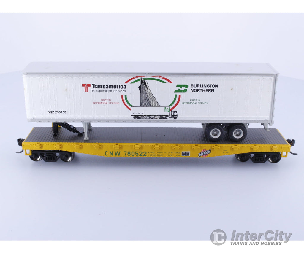 Athearn 92057 HO 50’ Flat car with 45’ trailer Chicago and North Western (CNW) 780522 Freight Cars