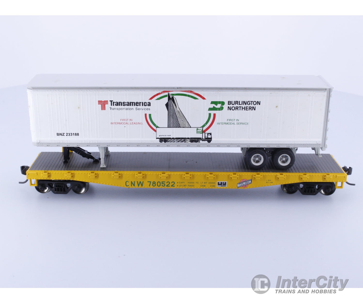 Athearn 92057 HO 50’ Flat car with 45’ trailer Chicago and North Western (CNW) 780522 Freight Cars