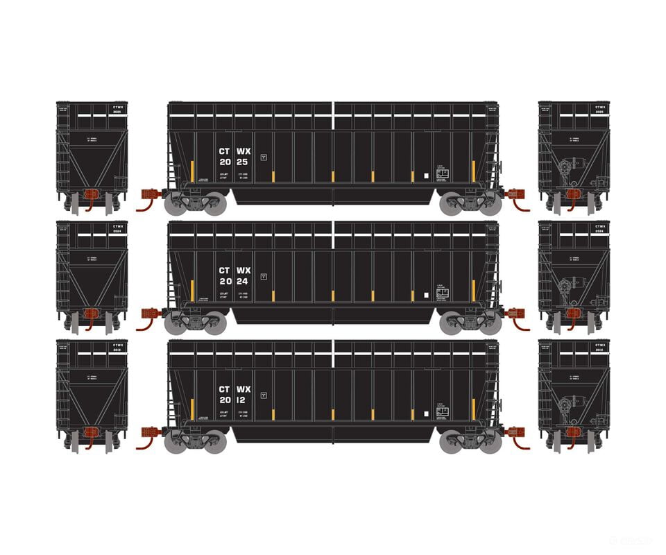 Athearn ATH-1405 N ATH Berwick Bathtub Extended Side Gondola CTWX #2012/2024/2025 (3) - Freight Cars