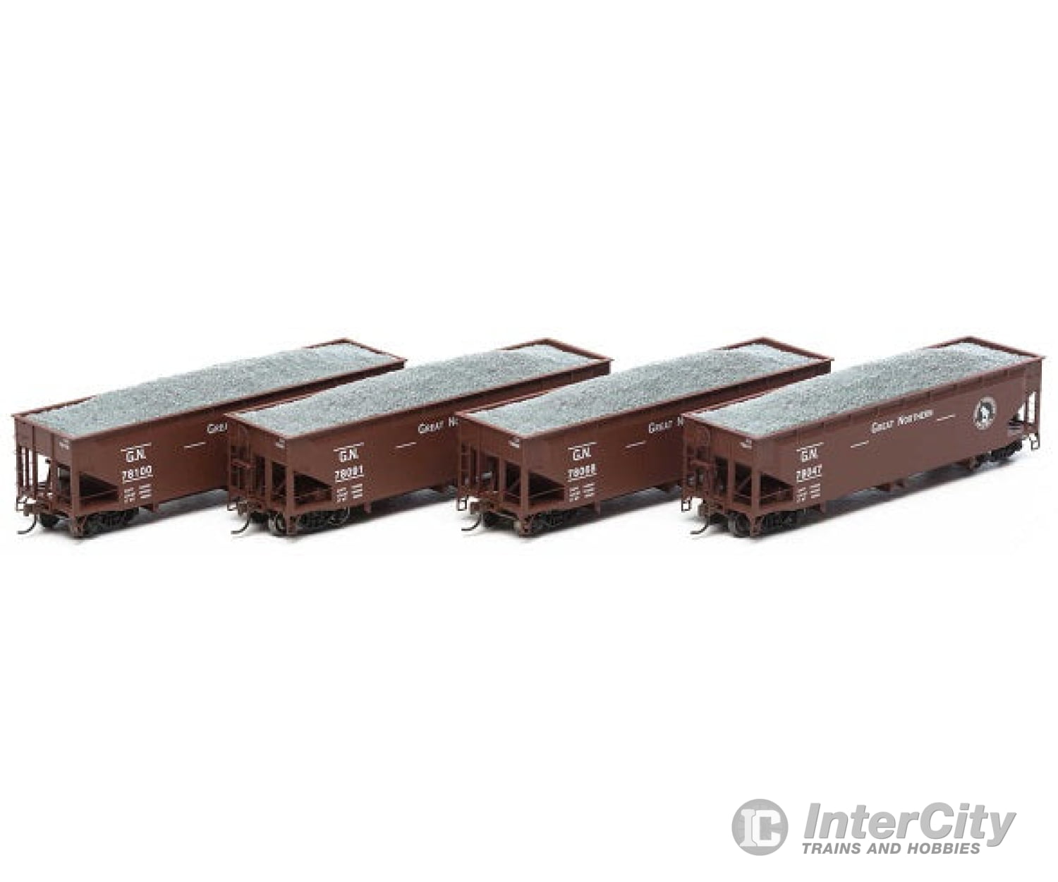 Athearn Ath14519 Ho Ballast Hopper Great Northern Four Car Set Freight Cars
