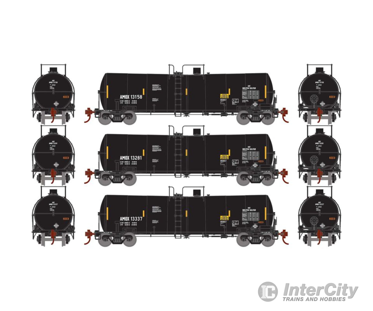 Athearn Ath16407 Ho 16 000 Gallon Clay Tank Amox #13158 / #13281 #13337 (3) Freight Cars