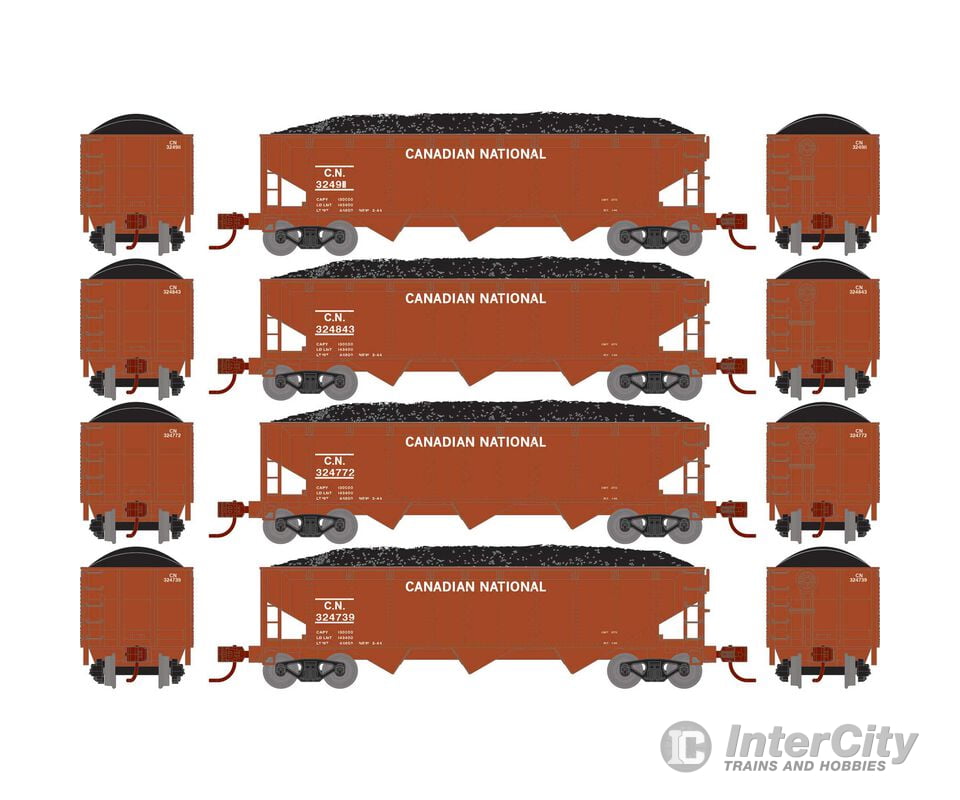 Athearn ATH28572 N 40’ Offset Coal Hopper with Load CN #2 (4) Freight Cars