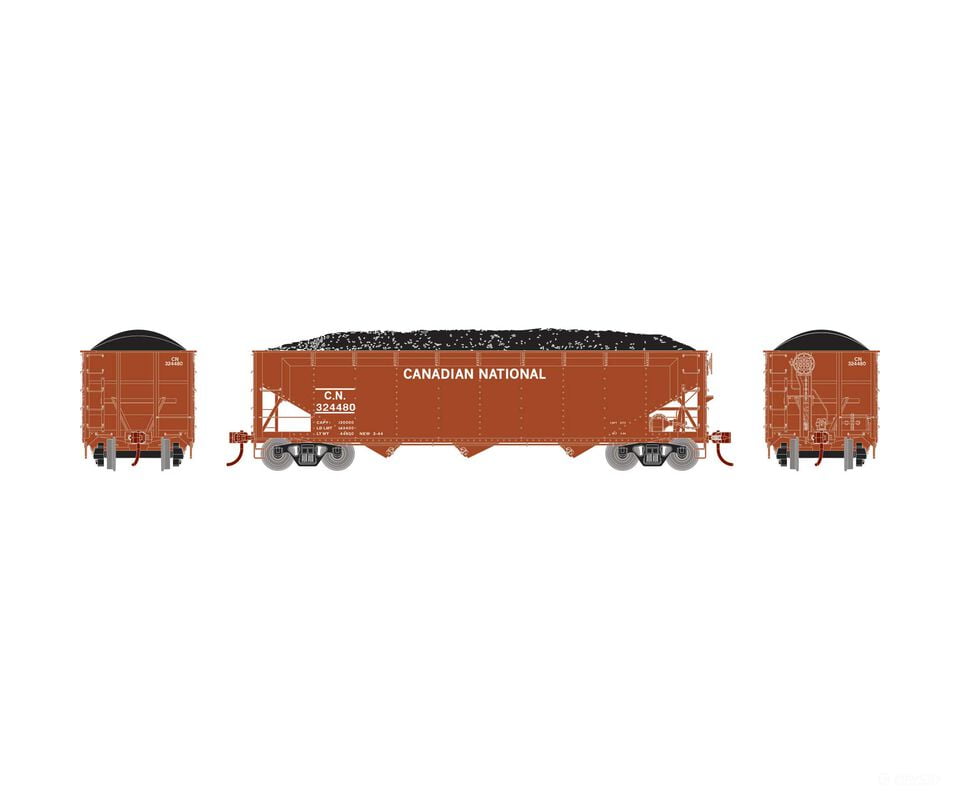 Athearn ATH33083 HO 40’ Offset Coal Hopper with Load CN #324480 - Freight Cars