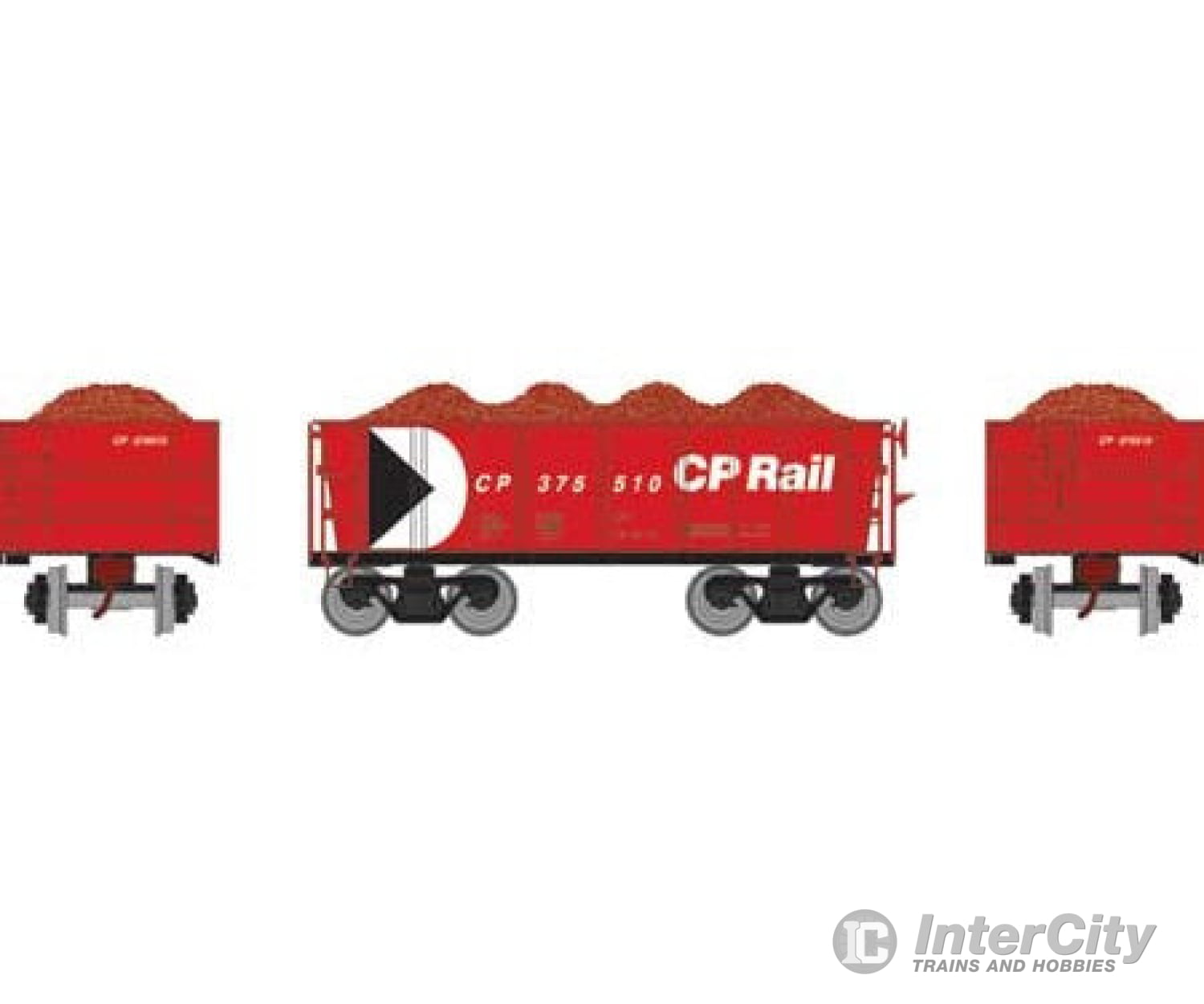 Athearn Ath97947 Ho 26 Foot Low Side Ore Gondola Car W/Load Cp Rail/Red 375510 Freight Cars