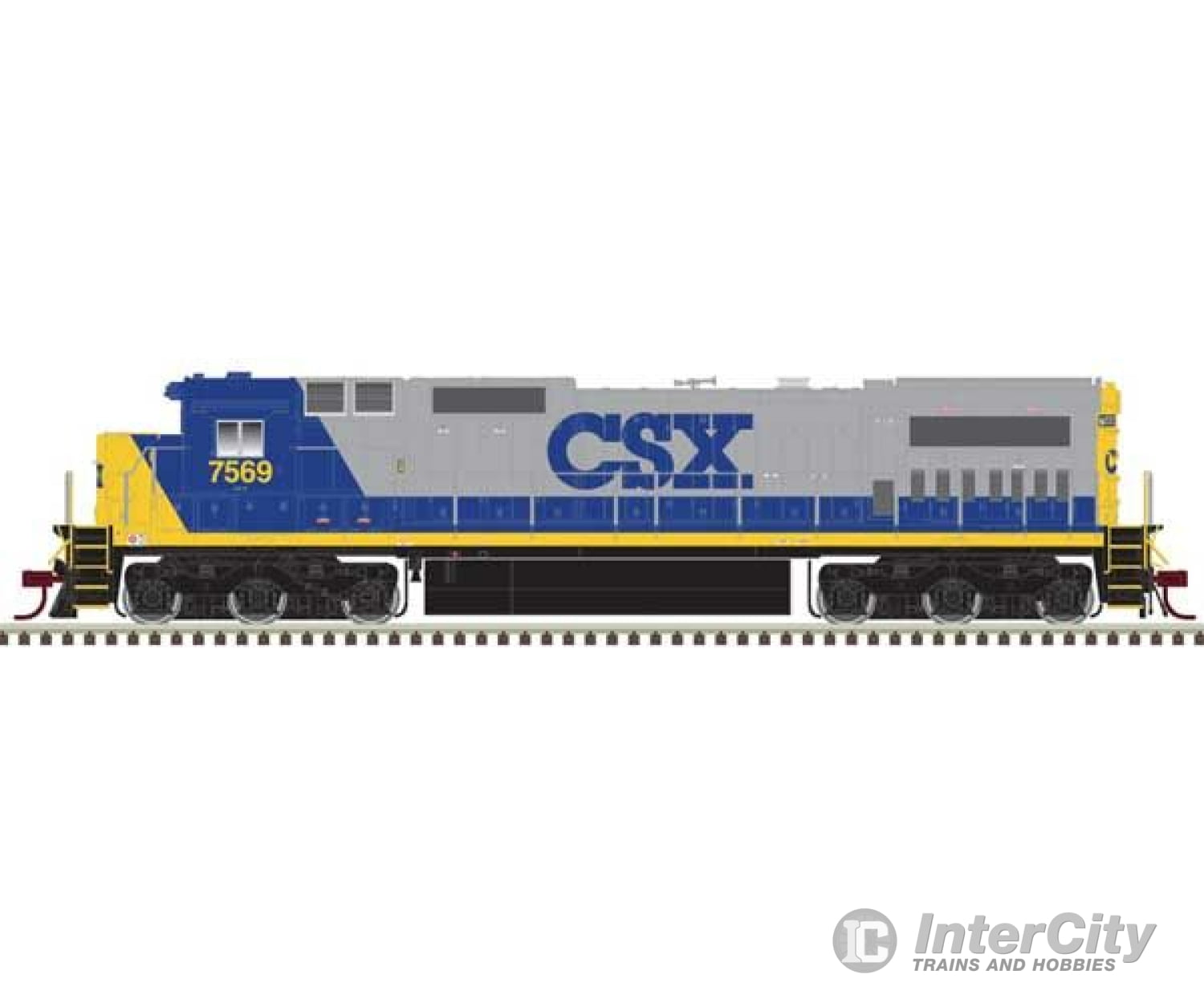 Atlas 10004183 Ge Dash 8-40C W/Front Ditch Lights - Standard Dc -- Csx #7586 (Yn2 Gray Blue Yellow)