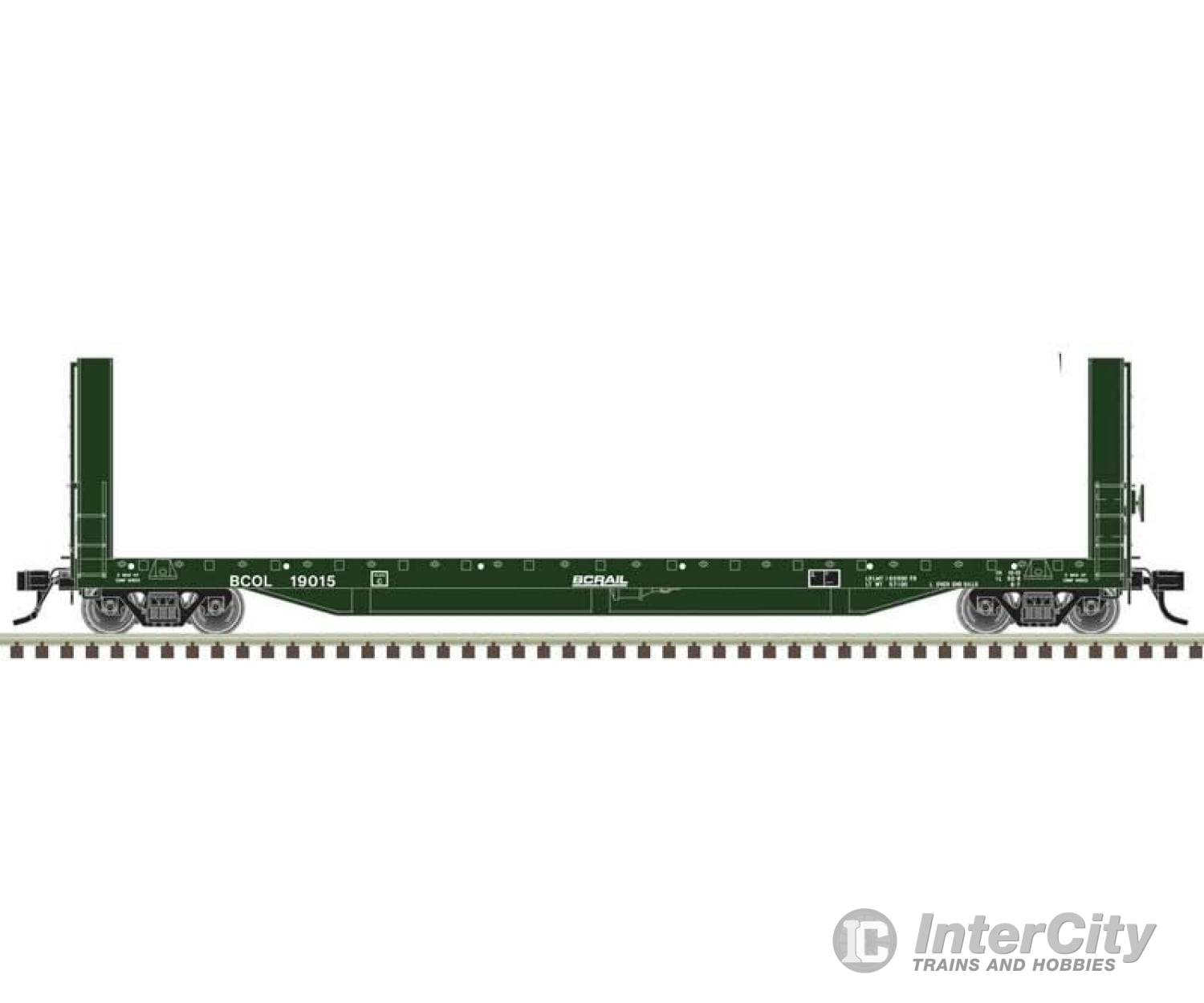 Atlas 20007091 516 Bulkhead Flatcar - Ready To Run Master(R) -- Bc Rail #19007 (Green White) Freight