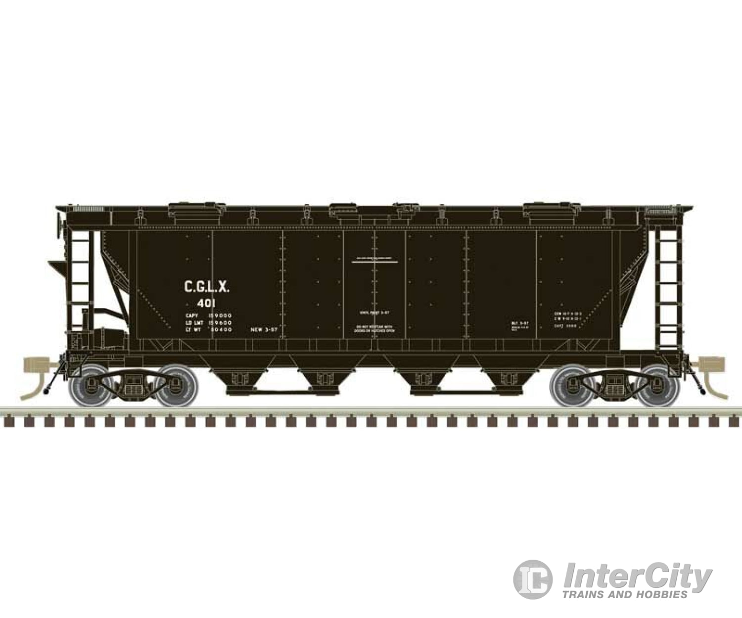 Atlas 20007151 Slab-Side Covered Hopper - Ready To Run Master(R) -- Cglx #401 (Black White) Freight