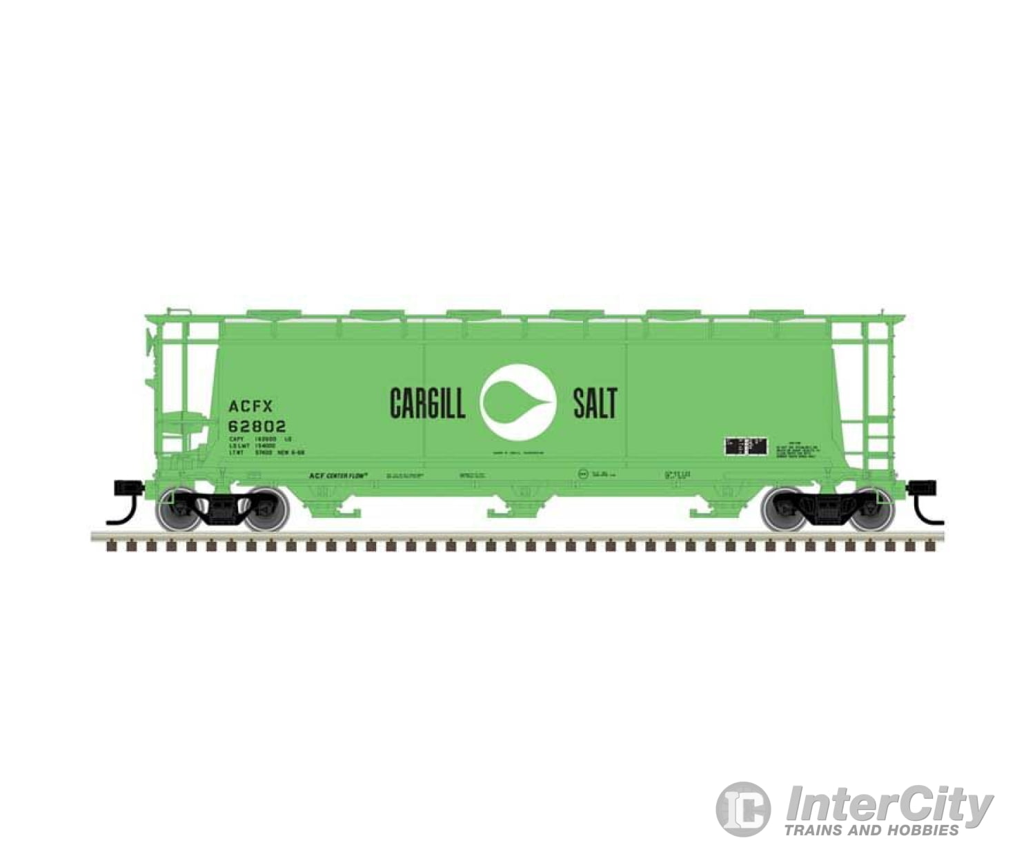 Atlas 20007172 Acf 3-Bay Cylindrical Hopper - Ready To Run -- Cargill Salt #62810 (Green White)