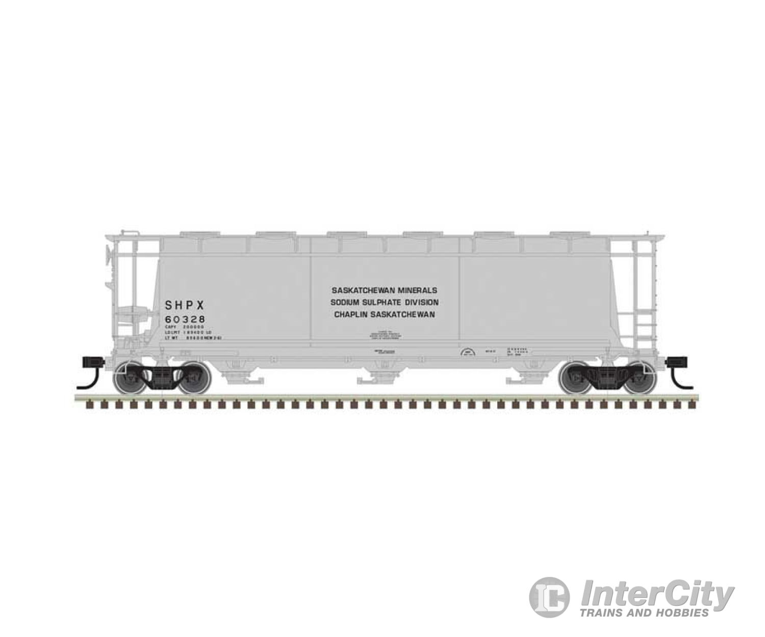 Atlas 20007180 Acf 3-Bay Cylindrical Hopper - Ready To Run -- Saskatchewan Minerals #60325 (Gray