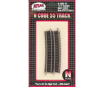 Atlas 2023 Code 55 Track W/Nickel-Silver Rail & Brown Ties -- 17-1/2 Radius Half Curve Pkg(6)