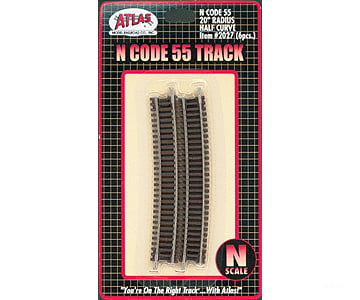Atlas 2027 Code 55 Track W/Nickel-Silver Rail & Brown Ties -- 20 Radius Half Curve Pkg(6) Turnouts