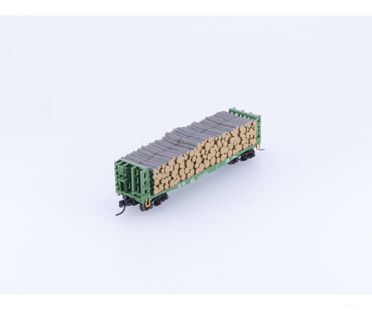 Atlas 38402 N Bulkhead Flat Car w/ Pulpwood Load Burlington Northern (BN) 611301 - Freight Cars